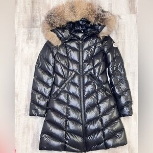 AUTHENTIC MONCLER Women's Black Puffer Jacket with Fur Trim SIZE 1